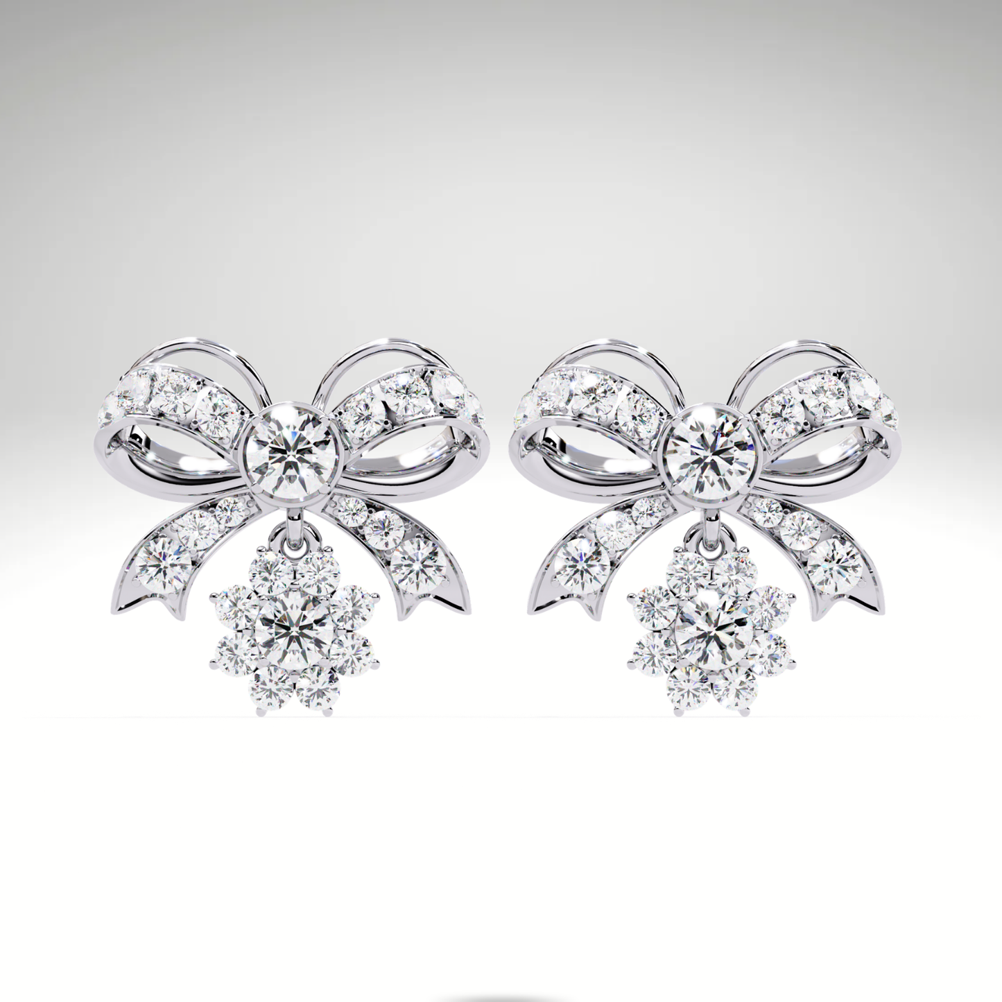 Lab Grown Diamond Bow Earrings in 9K-14K-18K Solid Gold | Dangle Cluster Drop Stud Earrings for Women