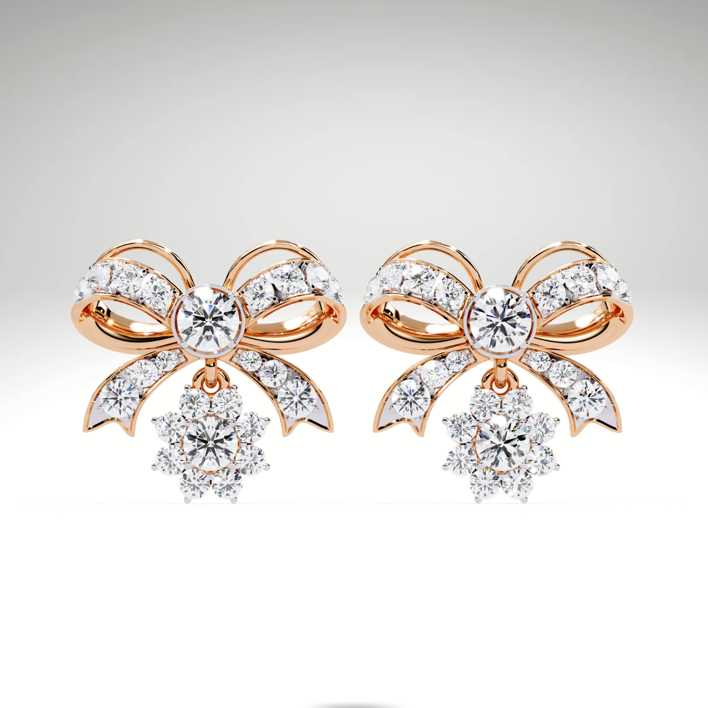 Lab Grown Diamond Bow Earrings in 9K-14K-18K Solid Gold | Dangle Cluster Drop Stud Earrings for Women