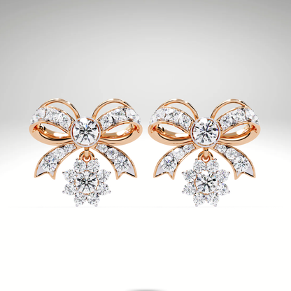 Lab Grown Diamond Bow Earrings in 9K-14K-18K Solid Gold | Dangle Cluster Drop Stud Earrings for Women