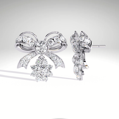 Lab Grown Diamond Bow Earrings in 9K-14K-18K Solid Gold | Dangle Cluster Drop Stud Earrings for Women