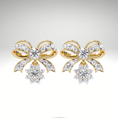Lab Grown Diamond Bow Earrings in 9K-14K-18K Solid Gold | Dangle Cluster Drop Stud Earrings for Women