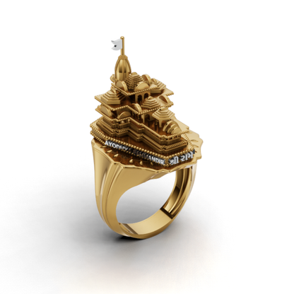 Ayodhya Ram Mandir Inspired Temple Ring, Spiritual Heritage Statement Ring, Gold Plated Devotional Ring, Unique Gift for Hindu Men and Women