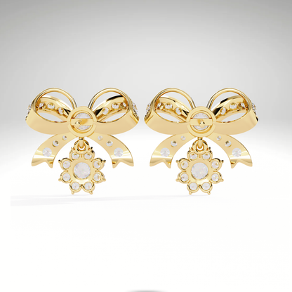 Lab Grown Diamond Bow Earrings in 9K-14K-18K Solid Gold | Dangle Cluster Drop Stud Earrings for Women