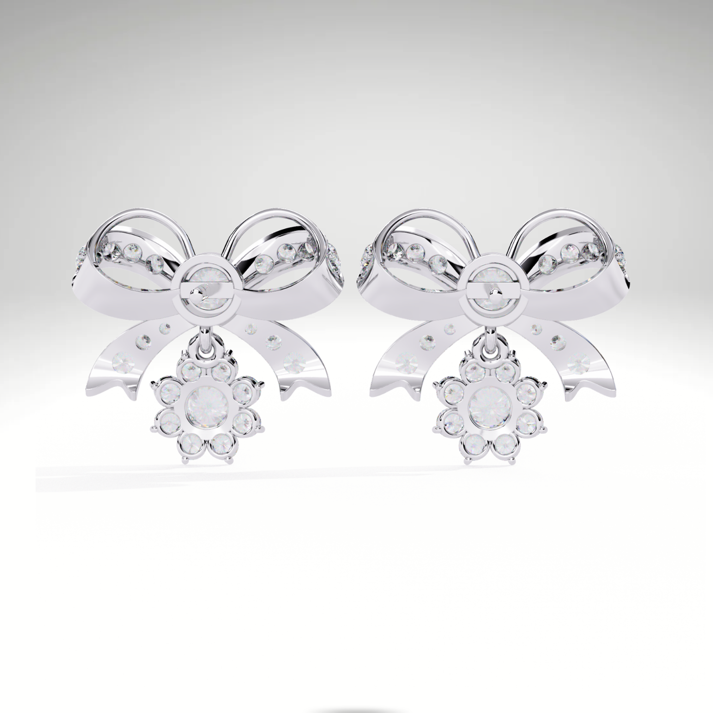 Lab Grown Diamond Bow Earrings in 9K-14K-18K Solid Gold | Dangle Cluster Drop Stud Earrings for Women