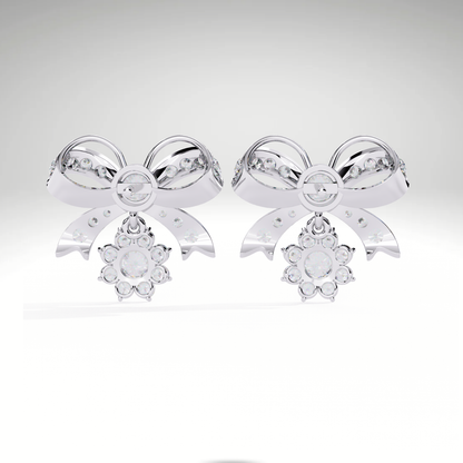 Lab Grown Diamond Bow Earrings in 9K-14K-18K Solid Gold | Dangle Cluster Drop Stud Earrings for Women