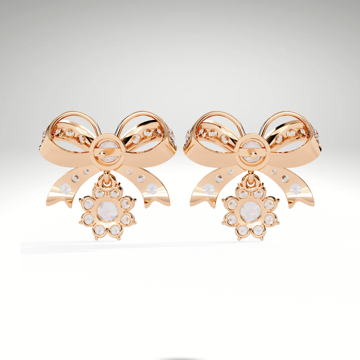 Lab Grown Diamond Bow Earrings in 9K-14K-18K Solid Gold | Dangle Cluster Drop Stud Earrings for Women