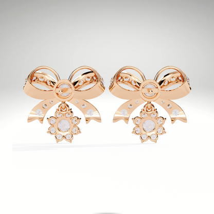 Lab Grown Diamond Bow Earrings in 9K-14K-18K Solid Gold | Dangle Cluster Drop Stud Earrings for Women