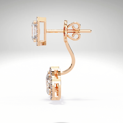 Emerald Cut & Pear Diamond Cascade Earrings | Solid Gold Gift For Her