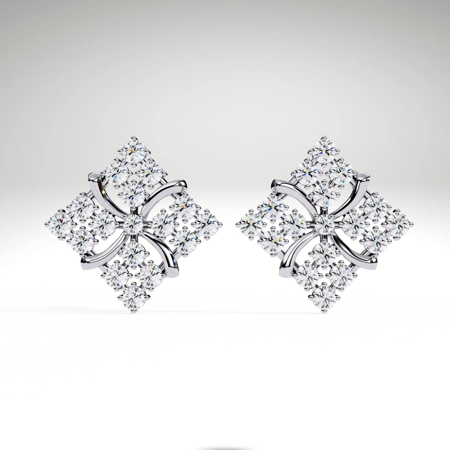 9K/14K/18K Lab Grown Diamond Cluster Stud Earrings | Floral Diamond Shape Studs