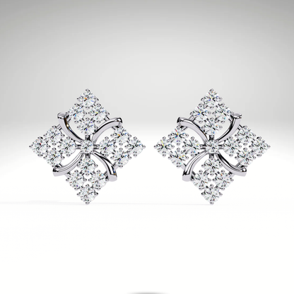 9K/14K/18K Lab Grown Diamond Cluster Stud Earrings | Floral Diamond Shape Studs