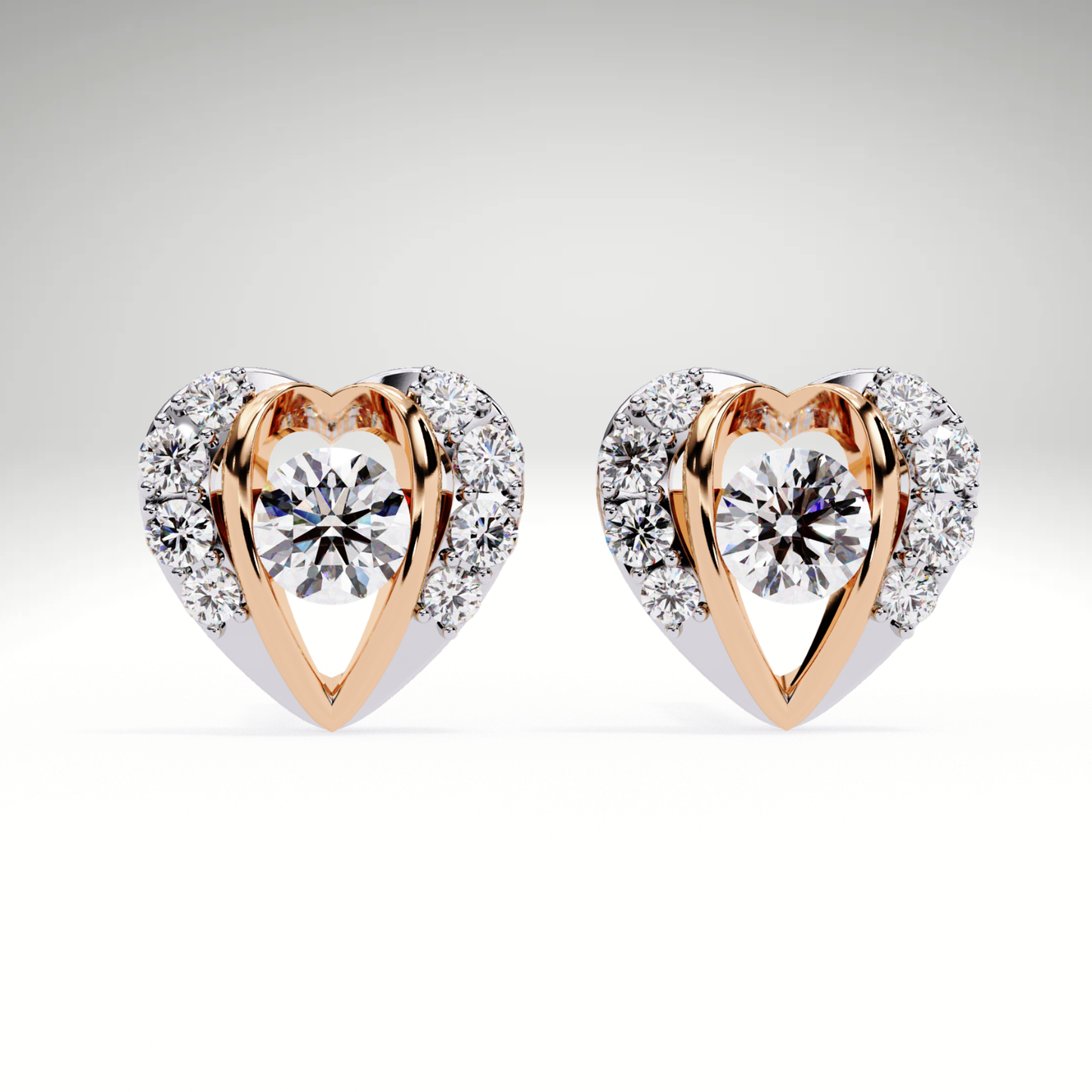 Heart Stud Earrings | 9K-14K-18K Solid Gold Romantic Lab Grown Diamonds Earrings for Valentine's Day Gift