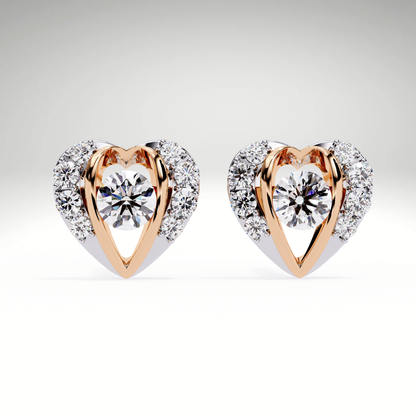 Heart Stud Earrings | 9K-14K-18K Solid Gold Romantic Lab Grown Diamonds Earrings for Valentine's Day Gift