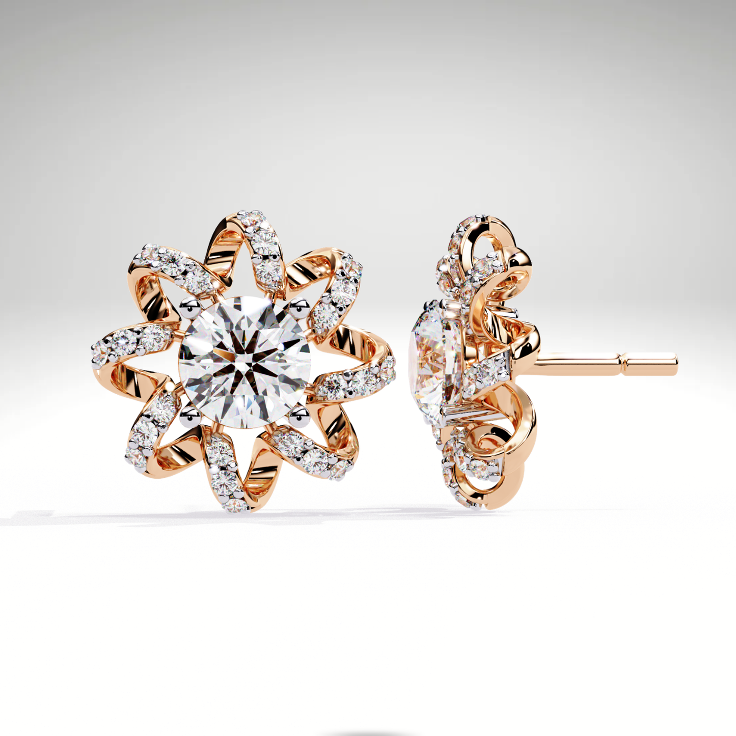 Starburst Floral Diamond Earrings in 9K-14K-18K Solid Gold | Stellar Bloom Bridal Gift for Her