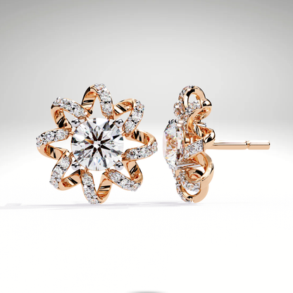 Starburst Floral Diamond Earrings in 9K-14K-18K Solid Gold | Stellar Bloom Bridal Gift for Her