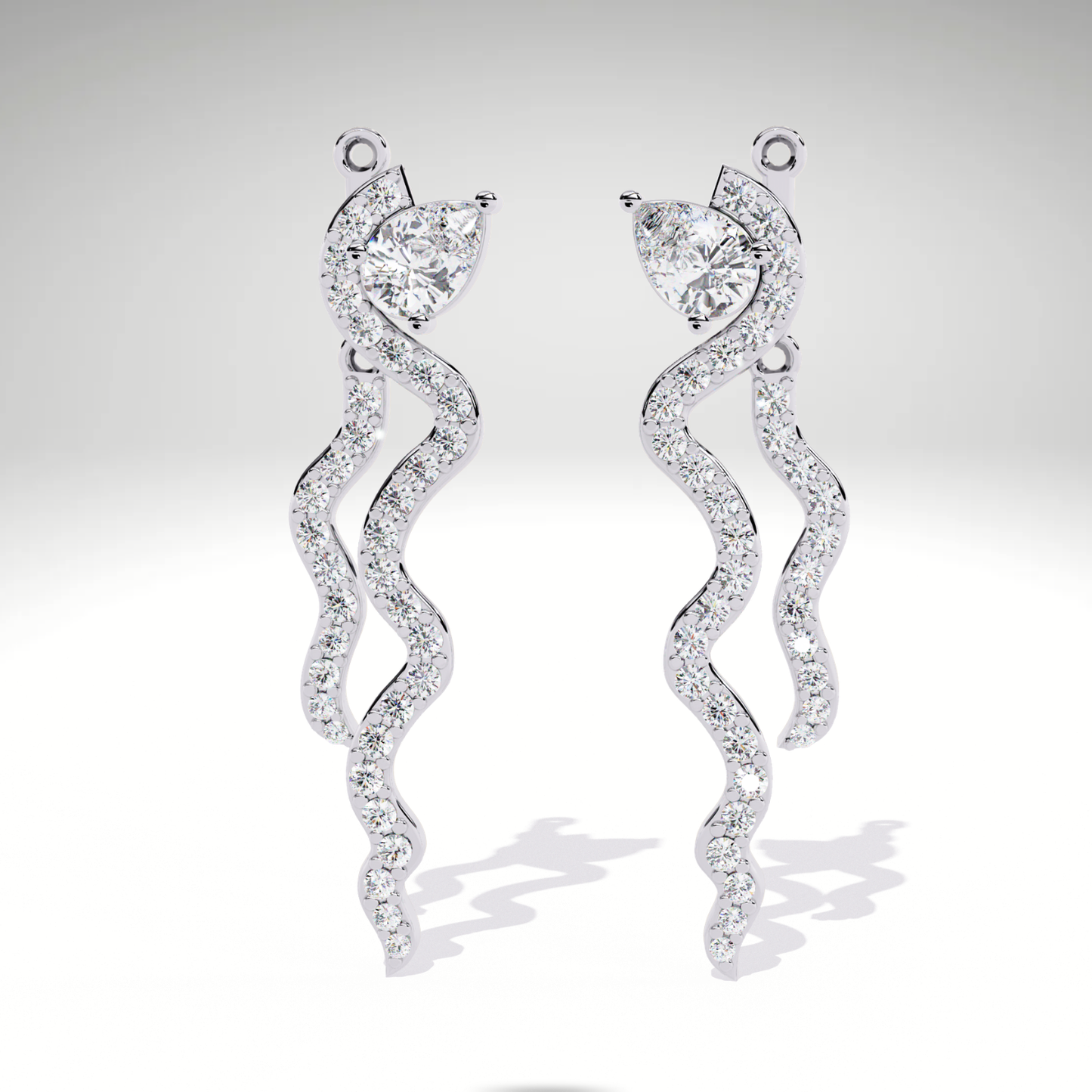 Snake Wave Drop Earrings | Pear & Pavé Serpentine Dangle Earrings | 9K-14K-18K Gold Statement Earrings for Women