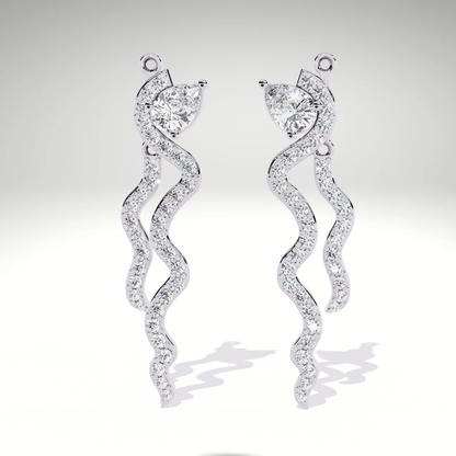 Snake Wave Drop Earrings | Pear & Pavé Serpentine Dangle Earrings | 9K-14K-18K Gold Statement Earrings for Women