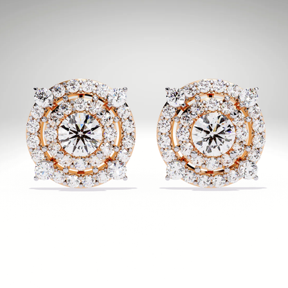 9K-14K-18K Gold Double Halo Stud Earrings | Modern Lab Grown Diamond Earrings for Women