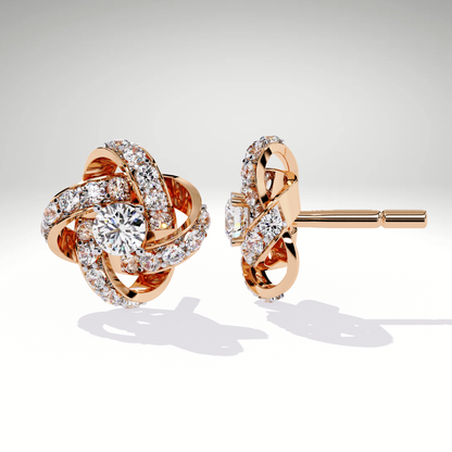 9K-14K-18K Gold Knot Stud Earrings | Pavé Love Knot Studs | Handmade Earrings for Ladies & Teens