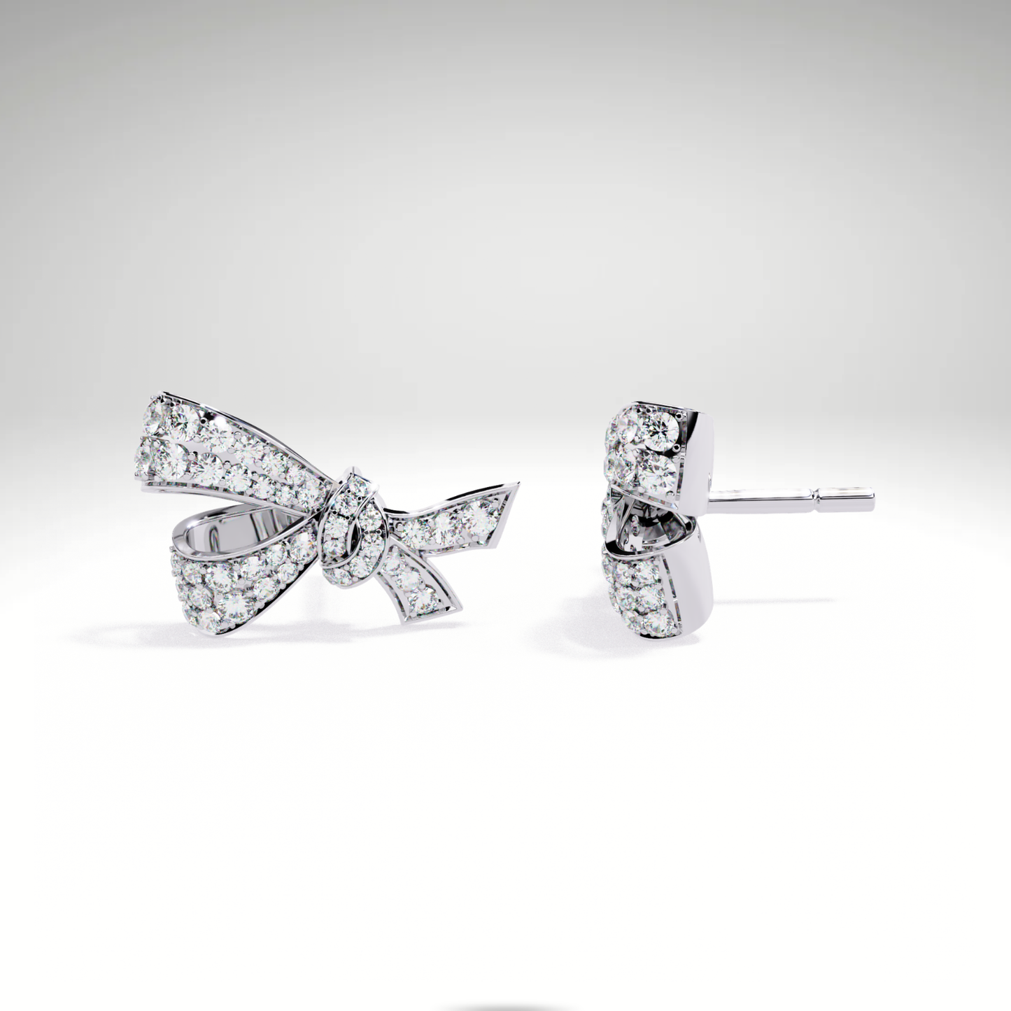 Luxury Diamond Bow Earrings | Pavé Moissanite Ribbon Stud Earrings in 9K-14K-18K Yellow, White & Rose Gold | Bridal Statement Jewelry