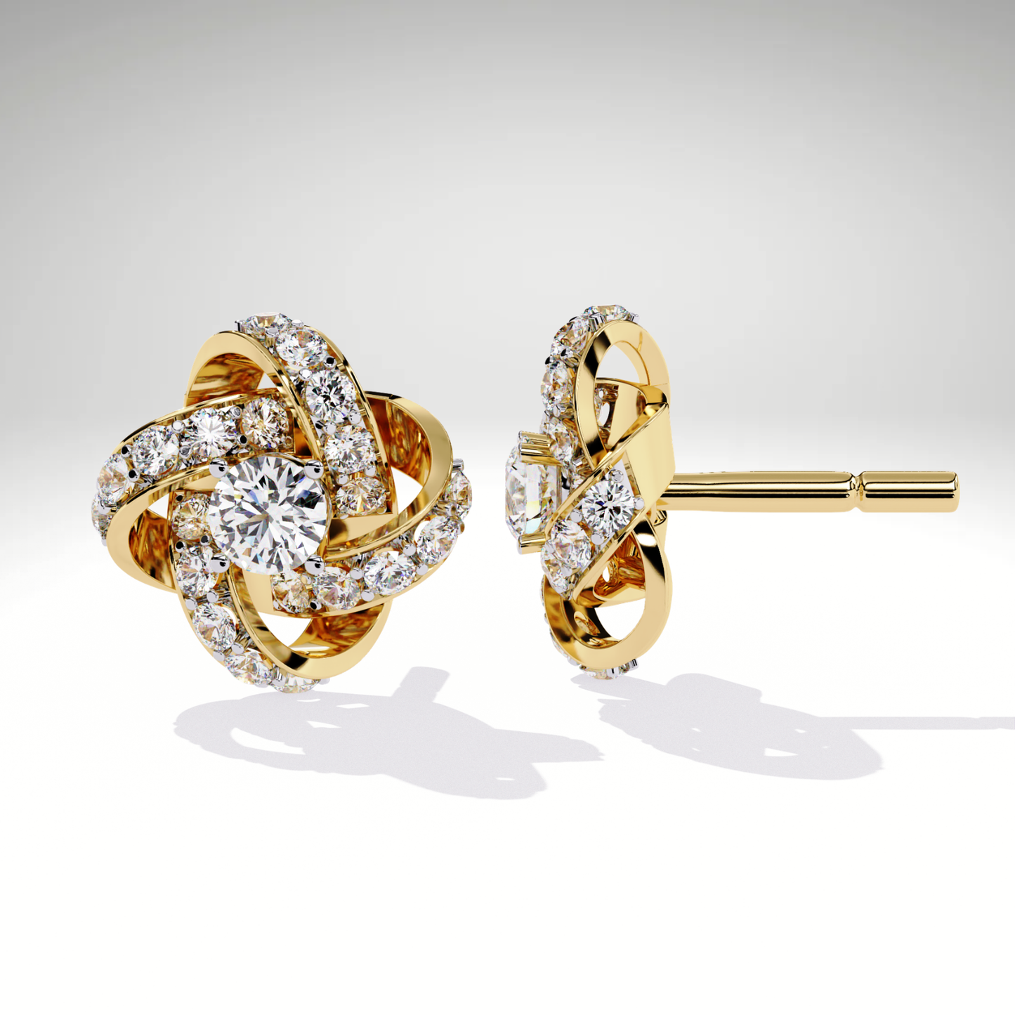 9K-14K-18K Gold Knot Stud Earrings | Pavé Love Knot Studs | Handmade Earrings for Ladies & Teens