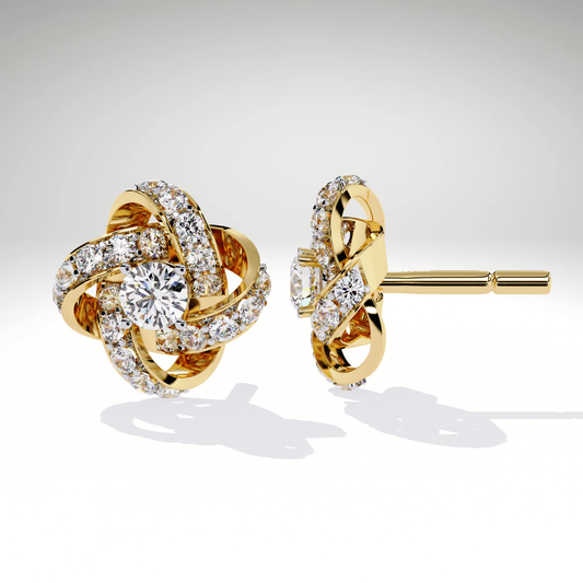 9K-14K-18K Gold Knot Stud Earrings | Pavé Love Knot Studs | Handmade Earrings for Ladies & Teens
