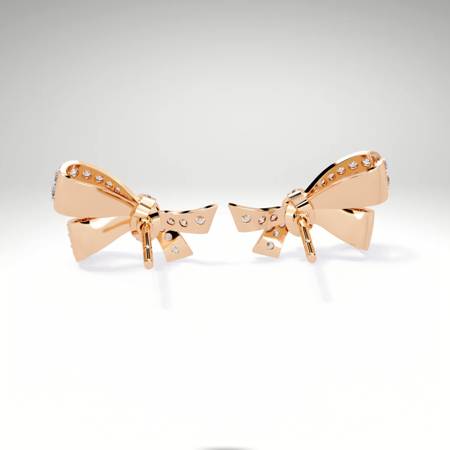 Luxury Diamond Bow Earrings | Pavé Moissanite Ribbon Stud Earrings in 9K-14K-18K Yellow, White & Rose Gold | Bridal Statement Jewelry