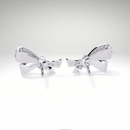 Luxury Diamond Bow Earrings | Pavé Moissanite Ribbon Stud Earrings in 9K-14K-18K Yellow, White & Rose Gold | Bridal Statement Jewelry