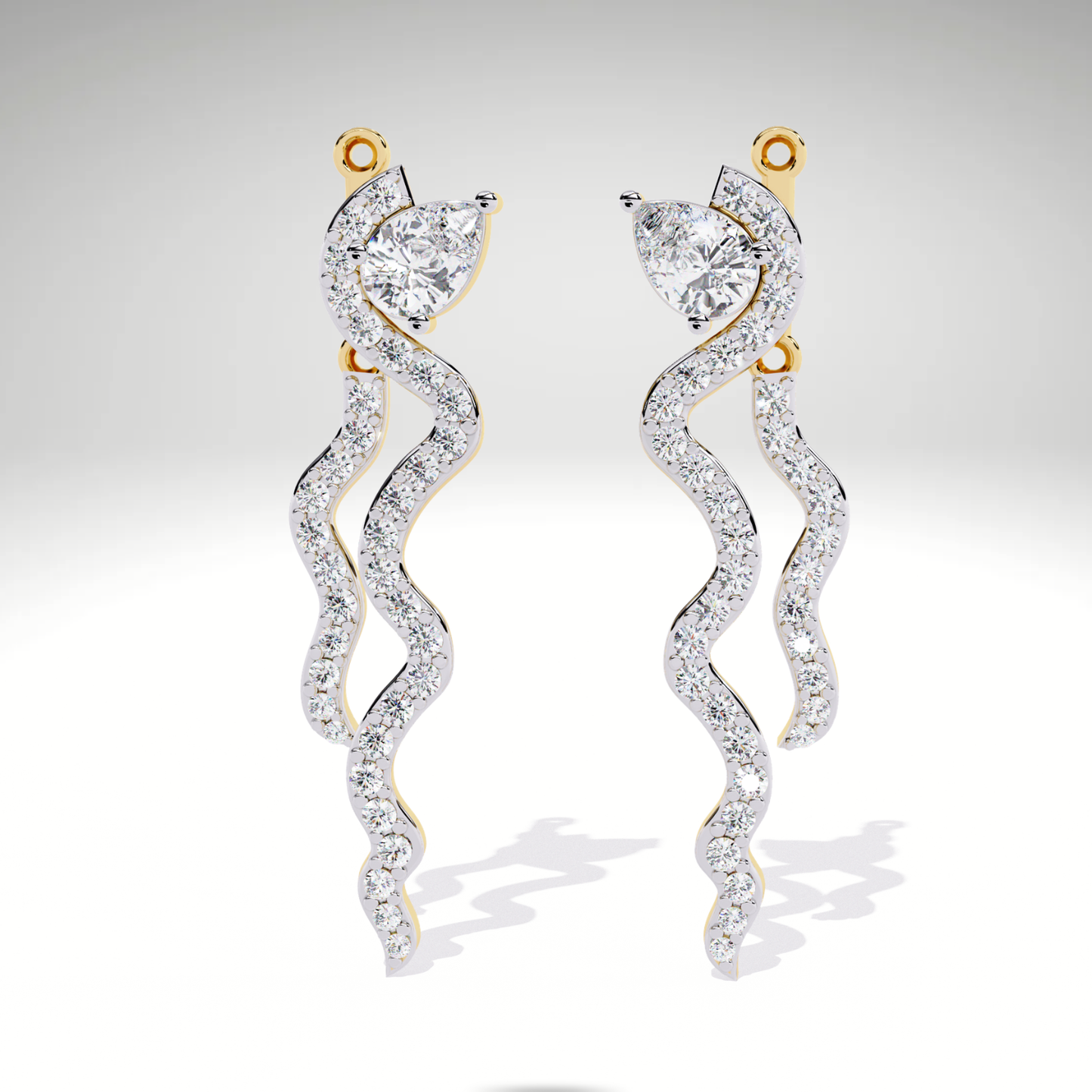 Snake Wave Drop Earrings | Pear & Pavé Serpentine Dangle Earrings | 9K-14K-18K Gold Statement Earrings for Women