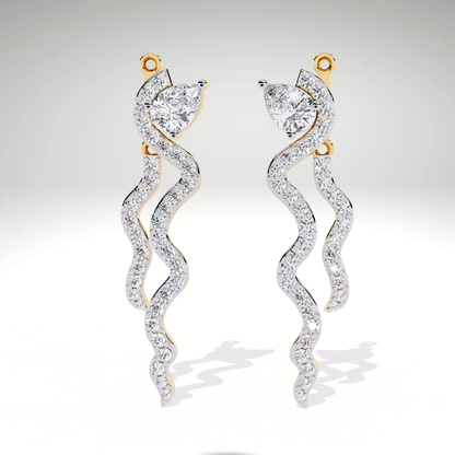Snake Wave Drop Earrings | Pear & Pavé Serpentine Dangle Earrings | 9K-14K-18K Gold Statement Earrings for Women