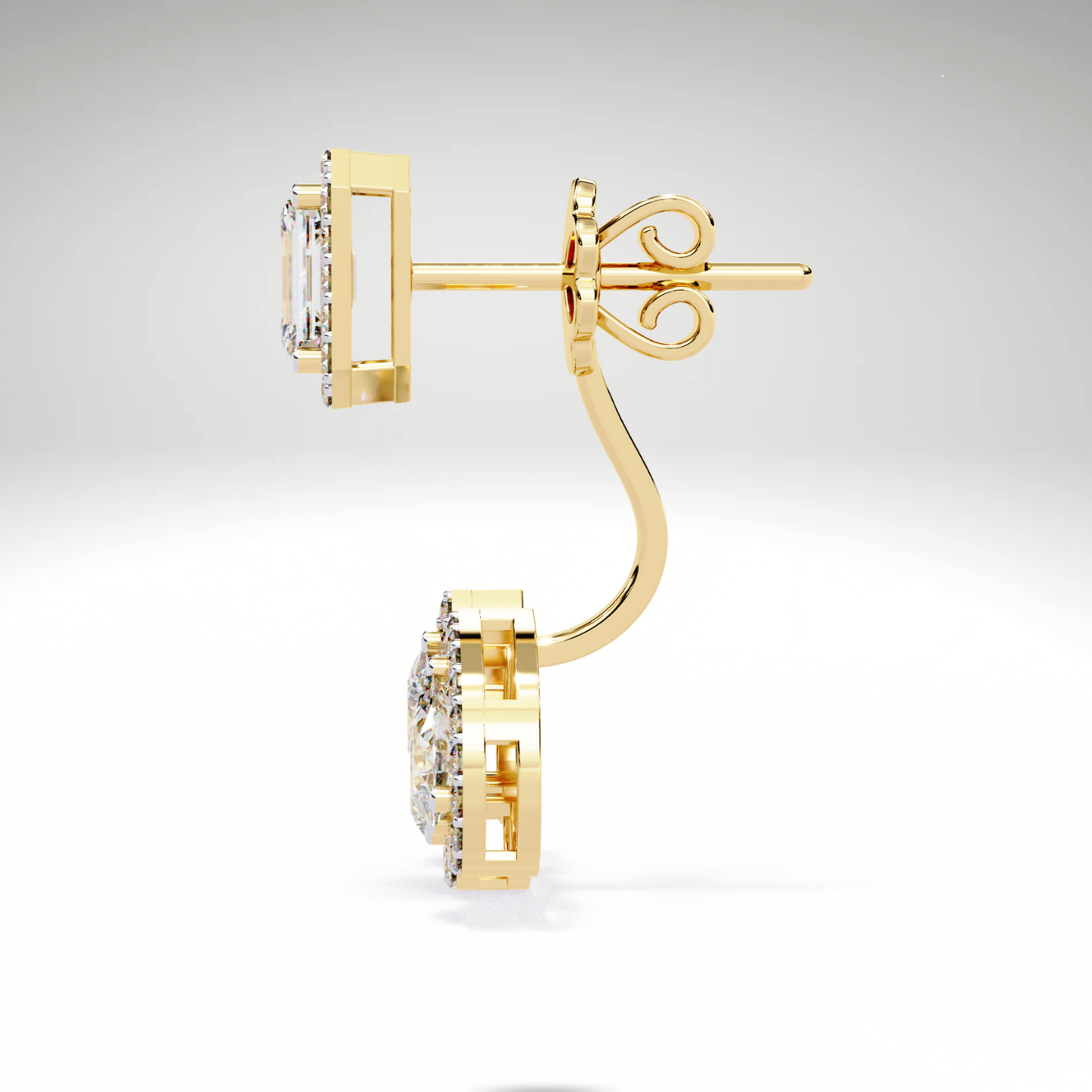 Emerald Cut & Pear Diamond Cascade Earrings | Solid Gold Gift For Her