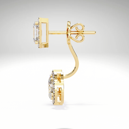 Emerald Cut & Pear Diamond Cascade Earrings | Solid Gold Gift For Her