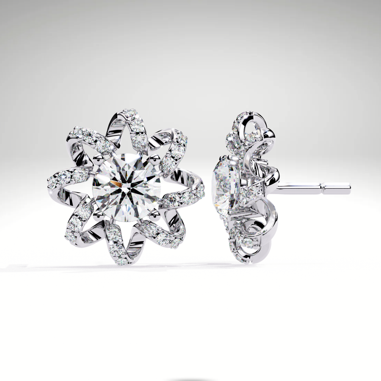 Starburst Floral Diamond Earrings in 9K-14K-18K Solid Gold | Stellar Bloom Bridal Gift for Her