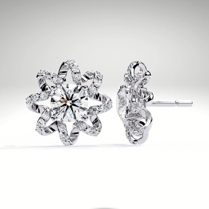 Starburst Floral Diamond Earrings in 9K-14K-18K Solid Gold | Stellar Bloom Bridal Gift for Her
