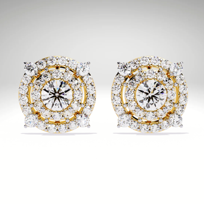 9K-14K-18K Gold Double Halo Stud Earrings | Modern Lab Grown Diamond Earrings for Women