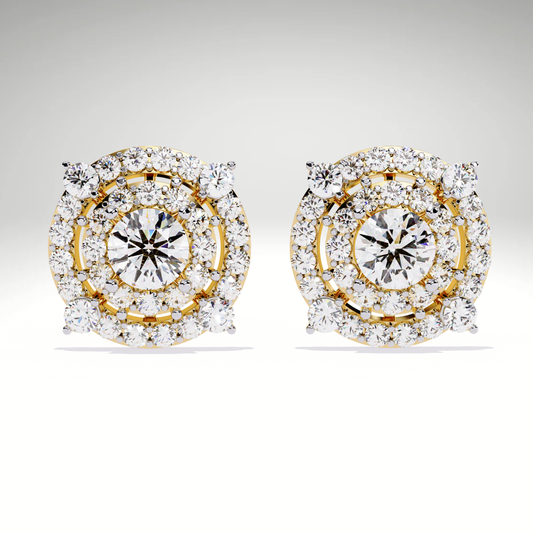 9K-14K-18K Gold Double Halo Stud Earrings | Modern Lab Grown Diamond Earrings for Women