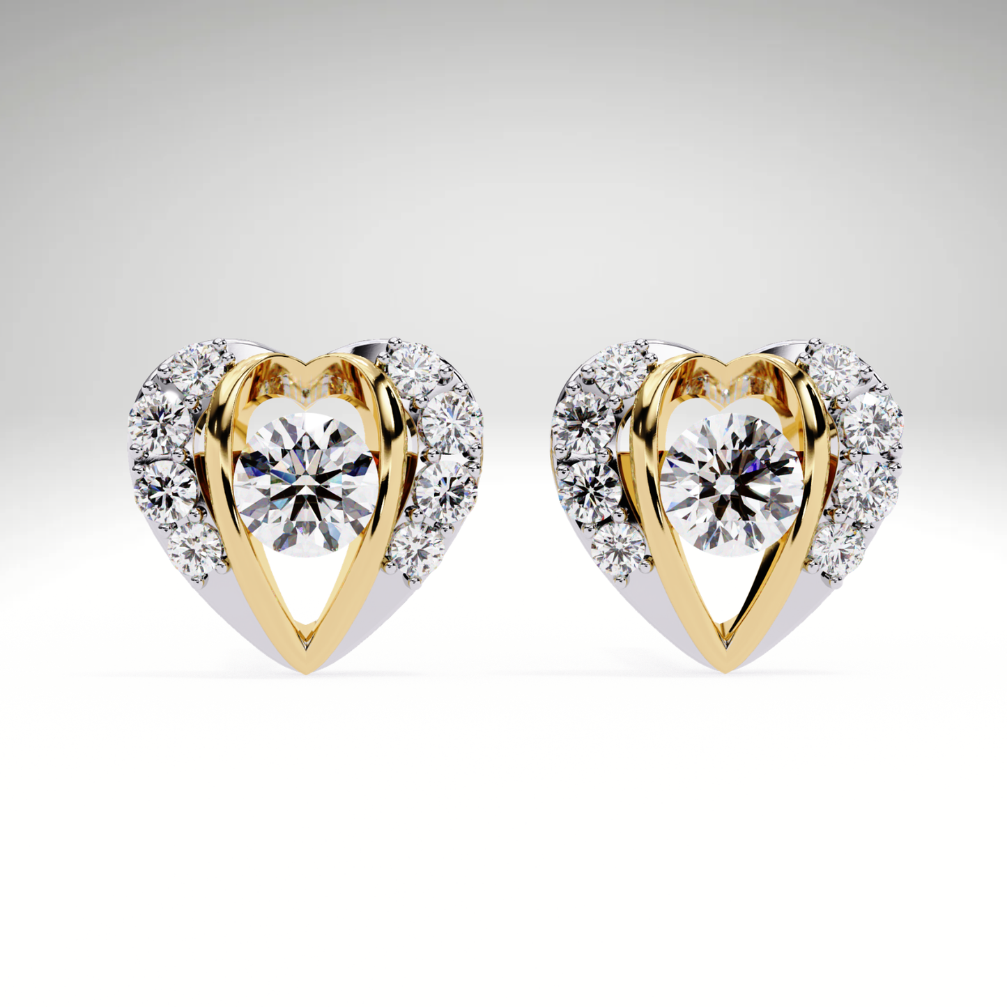 Heart Stud Earrings | 9K-14K-18K Solid Gold Romantic Lab Grown Diamonds Earrings for Valentine's Day Gift