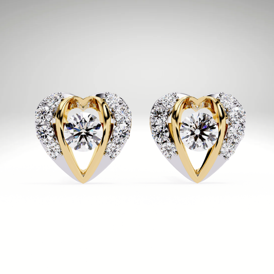 Heart Stud Earrings | 9K-14K-18K Solid Gold Romantic Lab Grown Diamonds Earrings for Valentine's Day Gift