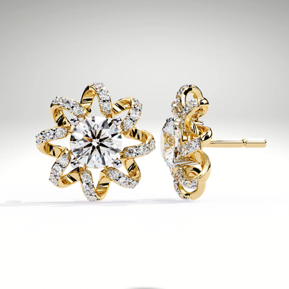 Starburst Floral Diamond Earrings in 9K-14K-18K Solid Gold | Stellar Bloom Bridal Gift for Her