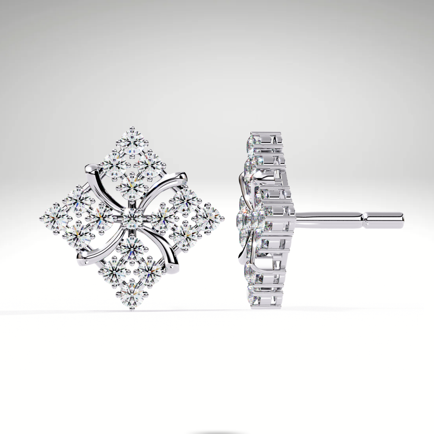 9K/14K/18K Lab Grown Diamond Cluster Stud Earrings | Floral Diamond Shape Studs
