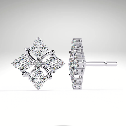 9K/14K/18K Lab Grown Diamond Cluster Stud Earrings | Floral Diamond Shape Studs