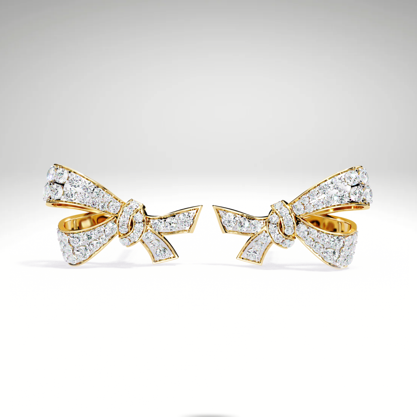 Luxury Diamond Bow Earrings | Pavé Moissanite Ribbon Stud Earrings in 9K-14K-18K Yellow, White & Rose Gold | Bridal Statement Jewelry