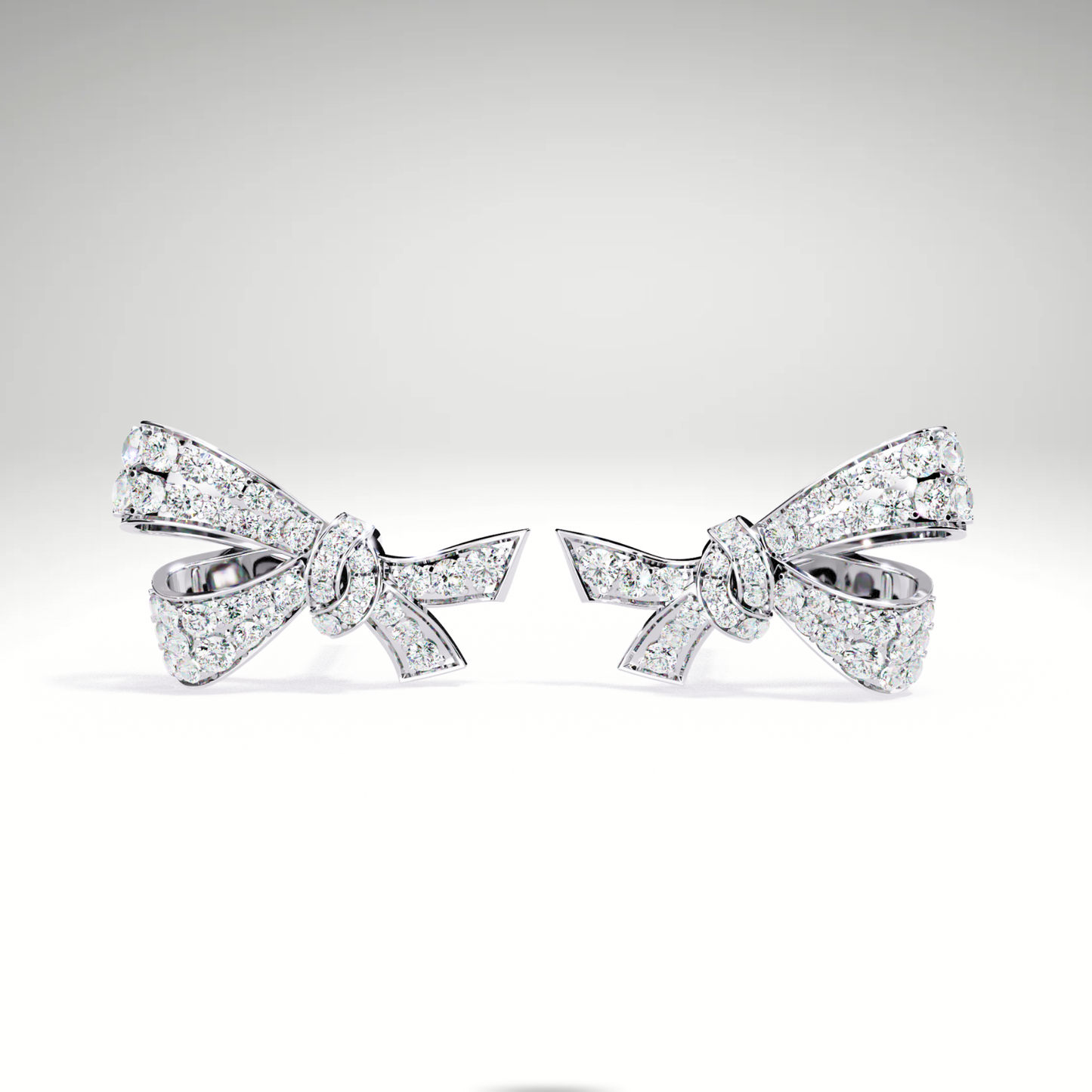 Luxury Diamond Bow Earrings | Pavé Moissanite Ribbon Stud Earrings in 9K-14K-18K Yellow, White & Rose Gold | Bridal Statement Jewelry