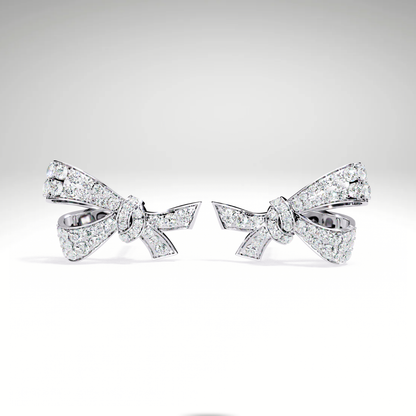 Luxury Diamond Bow Earrings | Pavé Moissanite Ribbon Stud Earrings in 9K-14K-18K Yellow, White & Rose Gold | Bridal Statement Jewelry