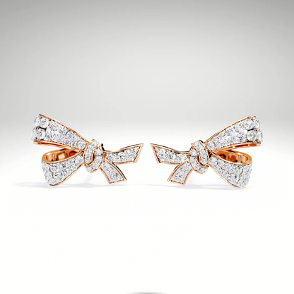 Luxury Diamond Bow Earrings | Pavé Moissanite Ribbon Stud Earrings in 9K-14K-18K Yellow, White & Rose Gold | Bridal Statement Jewelry