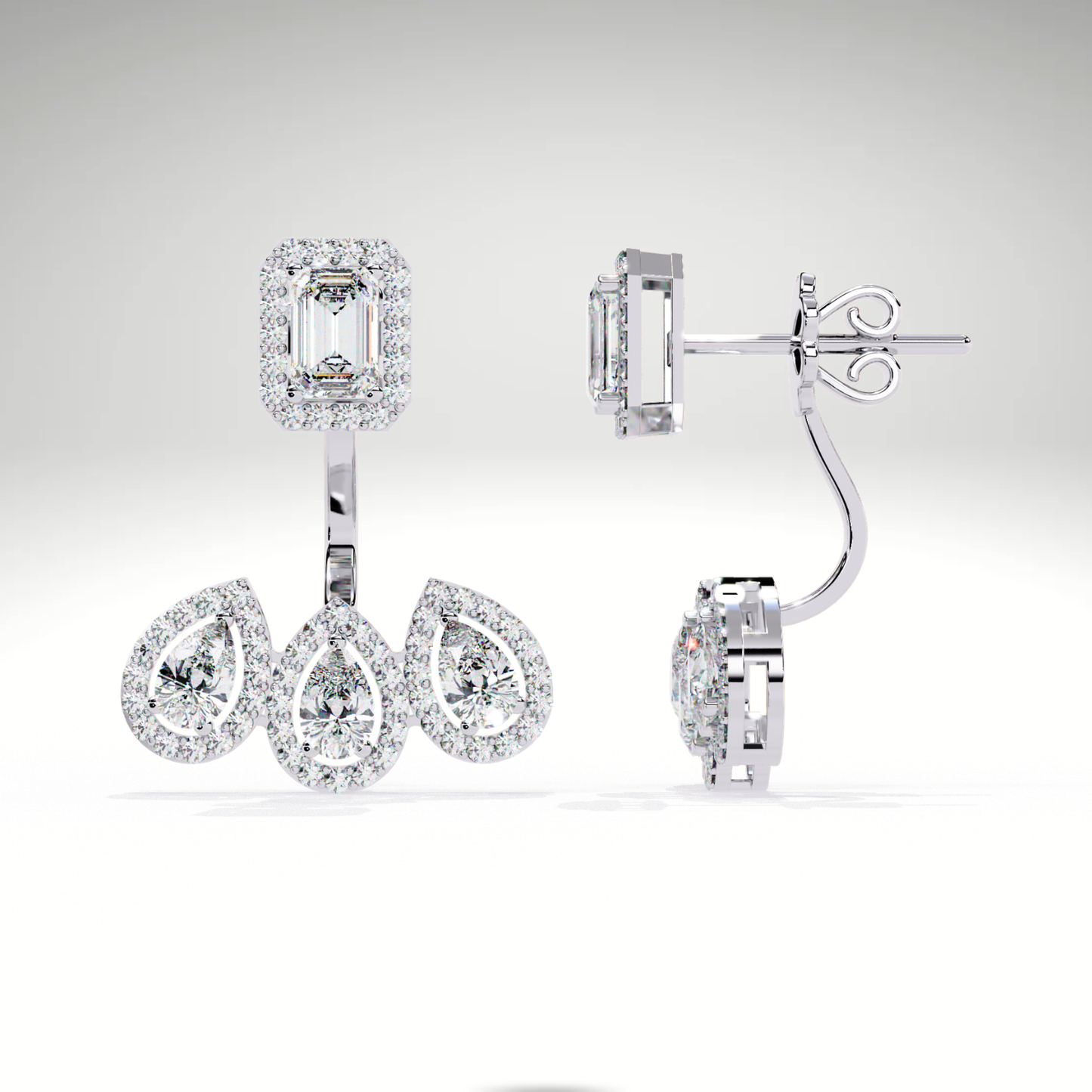 Emerald Cut & Pear Diamond Cascade Earrings | Solid Gold Gift For Her