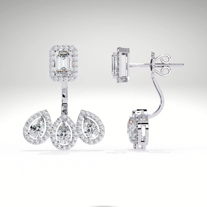 Emerald Cut & Pear Diamond Cascade Earrings | Solid Gold Gift For Her