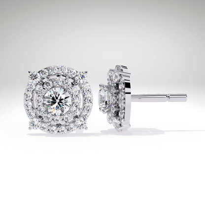 9K-14K-18K Gold Double Halo Stud Earrings | Modern Lab Grown Diamond Earrings for Women