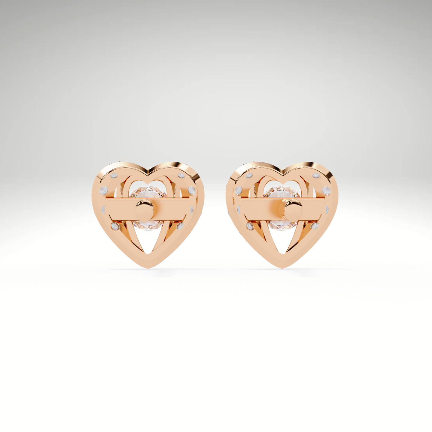 Heart Stud Earrings | 9K-14K-18K Solid Gold Romantic Lab Grown Diamonds Earrings for Valentine's Day Gift