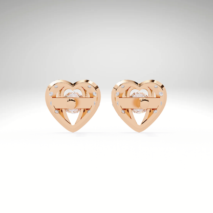 Heart Stud Earrings | 9K-14K-18K Solid Gold Romantic Lab Grown Diamonds Earrings for Valentine's Day Gift
