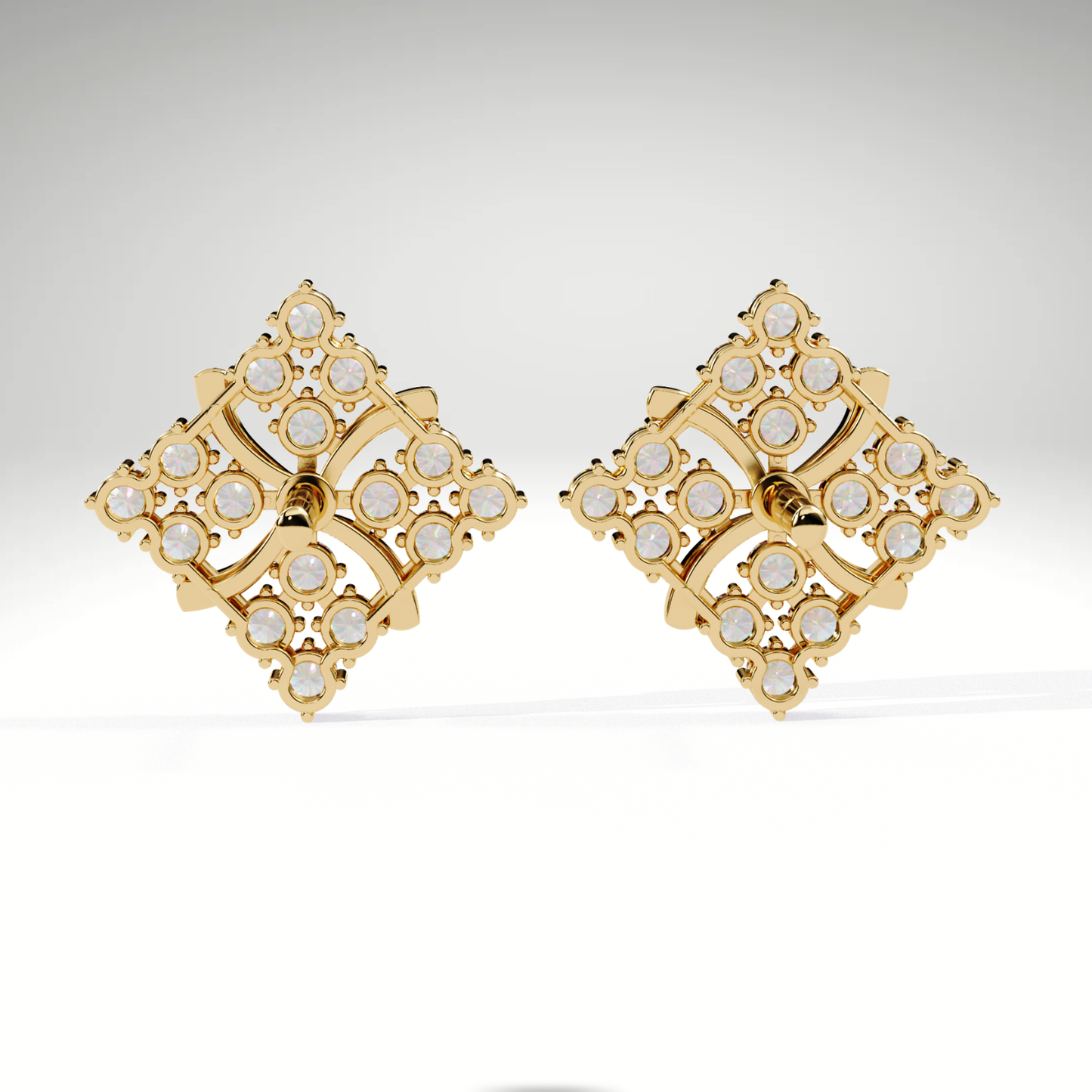 9K/14K/18K Lab Grown Diamond Cluster Stud Earrings | Floral Diamond Shape Studs